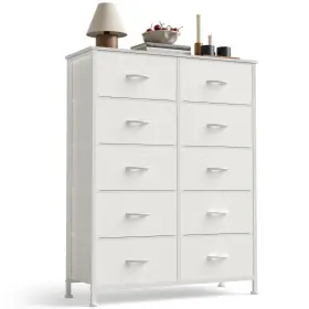Cab-10bc-wt Sweetcrispy 10 Drawer Fabric Dresser Storage Tower With Bins Tall Chest Organizer For Be