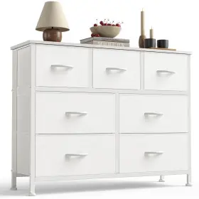 Sweetcrispy Cab-7bc-v2-wt 7 Drawer Dresser With Fabric Bins Storage Tower Organizer For Bedroom