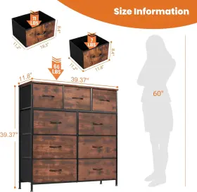 Sw52-9run Sweetcrispy Dresser For Bedroom With 9 Fabric Drawers Tall Chest Organizer Unit #3 Sw52-9run Sweetcrispy Dresser For Bedroom With 9 Fabric Drawers Tall Chest Organizer Unit #3