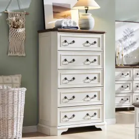 Vsc5drsc-rowaw T4tream Farmhouse 5 Drawers Dresser For Bedroom 48 Inch Tall Wood Rustic Chest Of Drawer