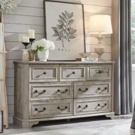 Vsc7drsc-lro T4tream Farmhouse 7 Drawers Dresser For Bedroom 54 Inch Wide Wood Rustic Chest Of Drawer