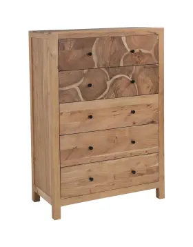 Taran Designs Cy370601be Belmont Brown Solid Wood 5-drawer Chest With Tree Slice Design