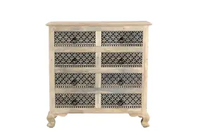 Cy480603ba Taran Designs Bailey White And Black Solid Wood 8 Drawer Storage Chest With Carved Drawers