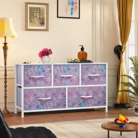 Taus 197839582088 5 Drawers Fabric Dresser Wide Storage Tower Organizer Chest Cabinet Wooden Top