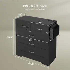 Taus 197839689343 5 Drawers Black Dresser Wooden Chests Cabinet For Bedroom Home Storage Organizer #2