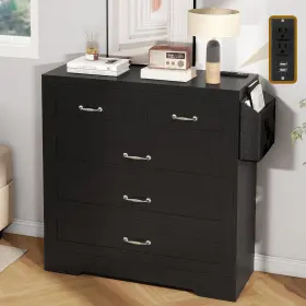 Taus 197839689343 5 Drawers Black Dresser Wooden Chests Cabinet For Bedroom Home Storage Organizer #3