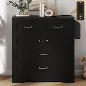Taus 197839689343 5 Drawers Black Dresser Wooden Chests Cabinet For Bedroom Home Storage Organizer