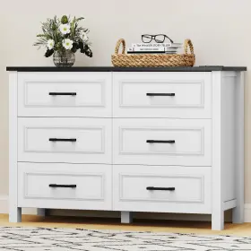 Taus 197839720565 Farmhouse Wooden Dresser Tv Stand With Power Outlet 6-drawer