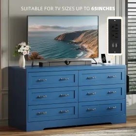 Taus 199449020561 60 Inch Large 6 Drawers Storage Dresser Tv Stand For 65in Tvs Chest Of