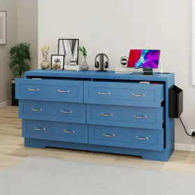 Taus 199449055099 Blue 6 Drawer Chest Of Drawers Dresser Storage Organizer Vanity Cabinet Bedroom