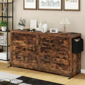 Taus 199449239697 60 Inch Rustic Brown Large Modern 6 Dresser Tv Stand With Drawers And Bar Handles