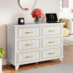 Taus 199449590910 6-drawer Dresser Wood Chest Of Drawers For Bedroom Living Room Entryway