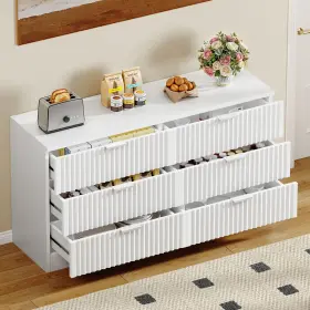 Taus 199449624196 White 6 Drawer Dressers With Fluted Pane Drawers For Living Bedroom