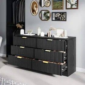Taus 199449624240 6 Drawer Dressers With Fluted Panel Wide Versatile Tv Stand Cabinet Table Black