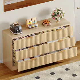 Taus 199449624394 6 Drawer Dressers With Fluted Panel Wide Versatile Tv Stand Cabinet Table Natural