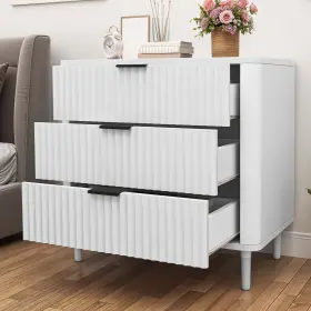 Taus 199449631040 White 3 Drawer Dresser Modern Closet Dressers Chest Of Drawers With Fluted Panel