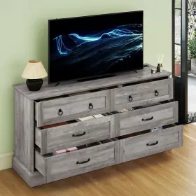 Taus 199449667049 59in Wide 6 Drawers Dresser Wood Rustic Chest Of With Nice Texture Grey