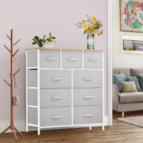 Beysh0004059be Taus Nightstand Dresser With 9 Drawers Storage Tower Fabric Organizer Closet Gray