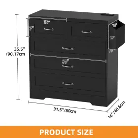 Beysh4i7kp Taus 31.5 Inch 5 Drawers Double Dresser Chest Of Side Organizer Bag Power Outlets #2