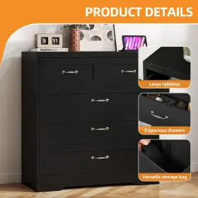 Beysh4i7kp Taus 31.5 Inch 5 Drawers Double Dresser Chest Of Side Organizer Bag Power Outlets #3