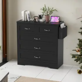 Beysh4i7kp Taus 31.5 Inch 5 Drawers Double Dresser Chest Of Side Organizer Bag Power Outlets