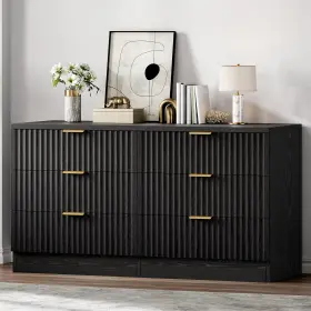 Beyshdf7mu Taus Black 6 Drawer Dressers With Fluted Panel Wide Versatile Tv Stand Cabinet Table