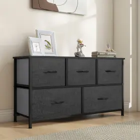 Beyshh6cid Taus 5 Drawers Dresser Fabric Storage Tower Wooden Top Organizer For Bedroom