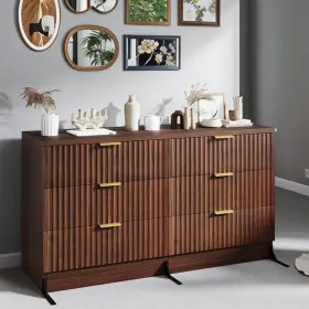 Beyshqvpo7 Taus 6 Drawer Dressers With Fluted Panel Wide Versatile Tv Stand Cabinet Table Walnut