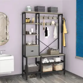 Beyshr2vns Taus 5 In 1 Hall Tree With Shoe Bench Coat Rack 5-tier Shelves Fabric Storage