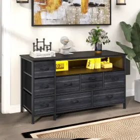 Beyshrx0oh Taus 9-drawer Dresser With Power Outlet And Led Light Tv Stand For 55ftft