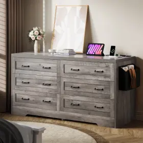 Beyshte9n4 Taus 60inche Large Modern Grey 6 Dresser Tv Stand With Drawers And Bar Handles For Bedroom