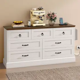 Beyshuibf1 Taus 59 Inch 7 Drawers Dresser Storage Wide Wood Dressers Organizer For Living White