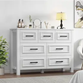Beyshvnq3r Taus White 7-drawer Wood Dresser With Power Outlet Ideal For Living Room