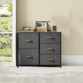 Ftft03140 Taus Fabric Dresser 5 Drawers Storage Chest Organizer Nightstand For Bedroom