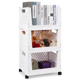 Ssb23-5465 Tideme 3 Pack Stackable Storage Bins With Wheels Foldable Plastic Closet Organizers