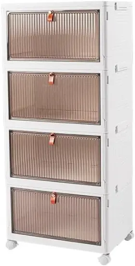 Sd5-wh-2023 Tiruss 4-tier Foldable Plastic Drawer Storage With Wheels Stackable Bins Wit