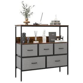 Tq-byct-5dbl Tqvai 5 Drawer Dresser For Bedroom Chest Of Drawers With Fabric Bins Wood