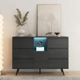 Tzou 955607473792 Kitchen Sideboard Buffet Cabinet With Led Light Modern Coffee Bar Cupboard St