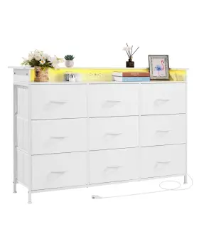 Uimoso 199413056923 9 Drawer Dresser Tall Fabric With Bin Led And Outlet White Uimoso 199413056923 9 Drawer Dresser Tall Fabric With Bin Led And Outlet White