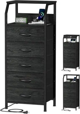 Unique 445008385347 5 Drawers Dresser With Charging Station Fabric Chest Of Open Shelf