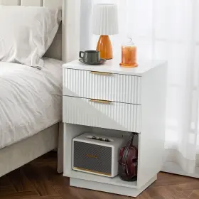 Universal 629722701899 Modern Wavy Pattern Two Drawer Bedside Cabinet White P2 Density Board