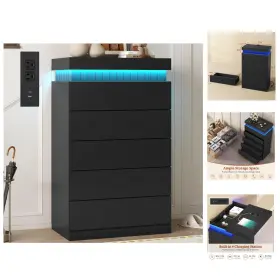 K25s Uposoja Tall Black 6 Dresser For Bedroom Sliding Top Storage Space Modern Wood Drawers