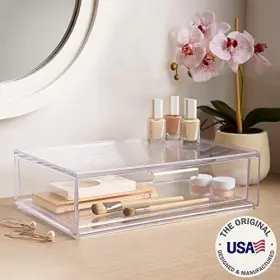 8820 Us Acrylic Audrey Stackable Cosmetic Organizer Drawer 12 Inch Wide Clear #3