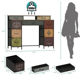 Vasicar 792671261308 Dresser For Bedroom With 9 Drawers And 2 Open Shelves Fabric Storage Pattern #3