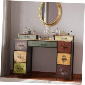 Vasicar 792671261308 Dresser For Bedroom With 9 Drawers And 2 Open Shelves Fabric Storage Pattern
