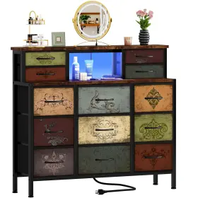 Vr-us13vd-pattern Vasicar Dresser For Bedroom With 13 Drawers 2 Open Shelves Fabric Storage C