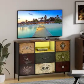 Vr-us8dtv-pattern Vasicar Pattern Dresser With Led Lights And Power Outlets Tv Stand 8 Drawers