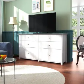 Hp0202-06wh1-v Veikous Chest Of Drawer 56 Inch Changeable Knobs Durable Particle Board In White