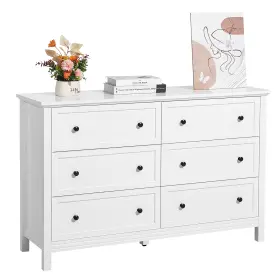 Ivy-vvr-007 Vevor 6 Drawer Dresser Wooden Chest Of With Sliding And Anti-tip Device White