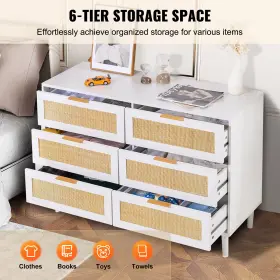 Sr191630wt Vevor Rattan Drawer Dresser Natural Closet 6 Drawers For Bedroom #3